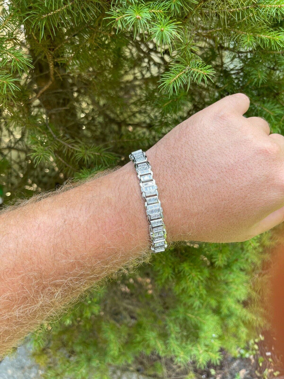 HarlemBling Mens Custom Link Real 925 Sterling Silver Bracelet Iced Baguette Out Diamond