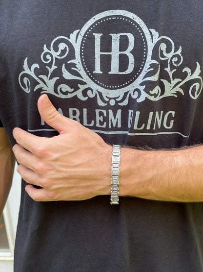 HarlemBling Mens Custom Link Real 925 Sterling Silver Bracelet Iced Baguette Out Diamond
