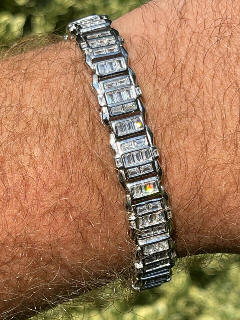 HarlemBling Mens Custom Link Real 925 Sterling Silver Bracelet Iced Baguette Out Diamond