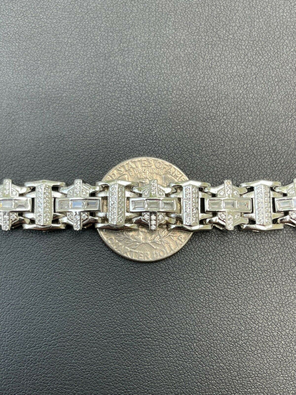 HarlemBling Mens Custom Link Real 925 Sterling Silver Bracelet Iced Baguette Out Hip Hop