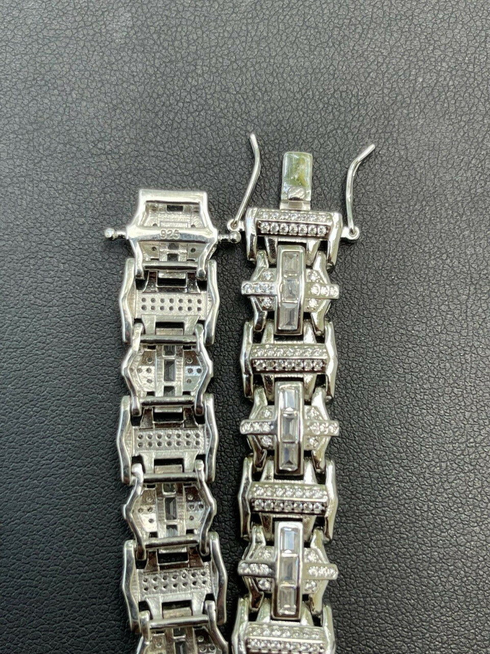 HarlemBling Mens Custom Link Real 925 Sterling Silver Bracelet Iced Baguette Out Hip Hop