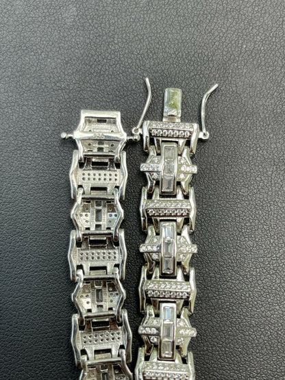 HarlemBling Mens Custom Link Real 925 Sterling Silver Bracelet Iced Baguette Out Hip Hop