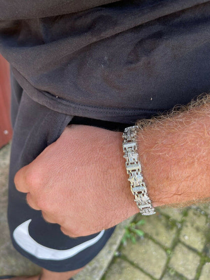 HarlemBling Mens Custom Link Real 925 Sterling Silver Bracelet Iced Baguette Out Hip Hop