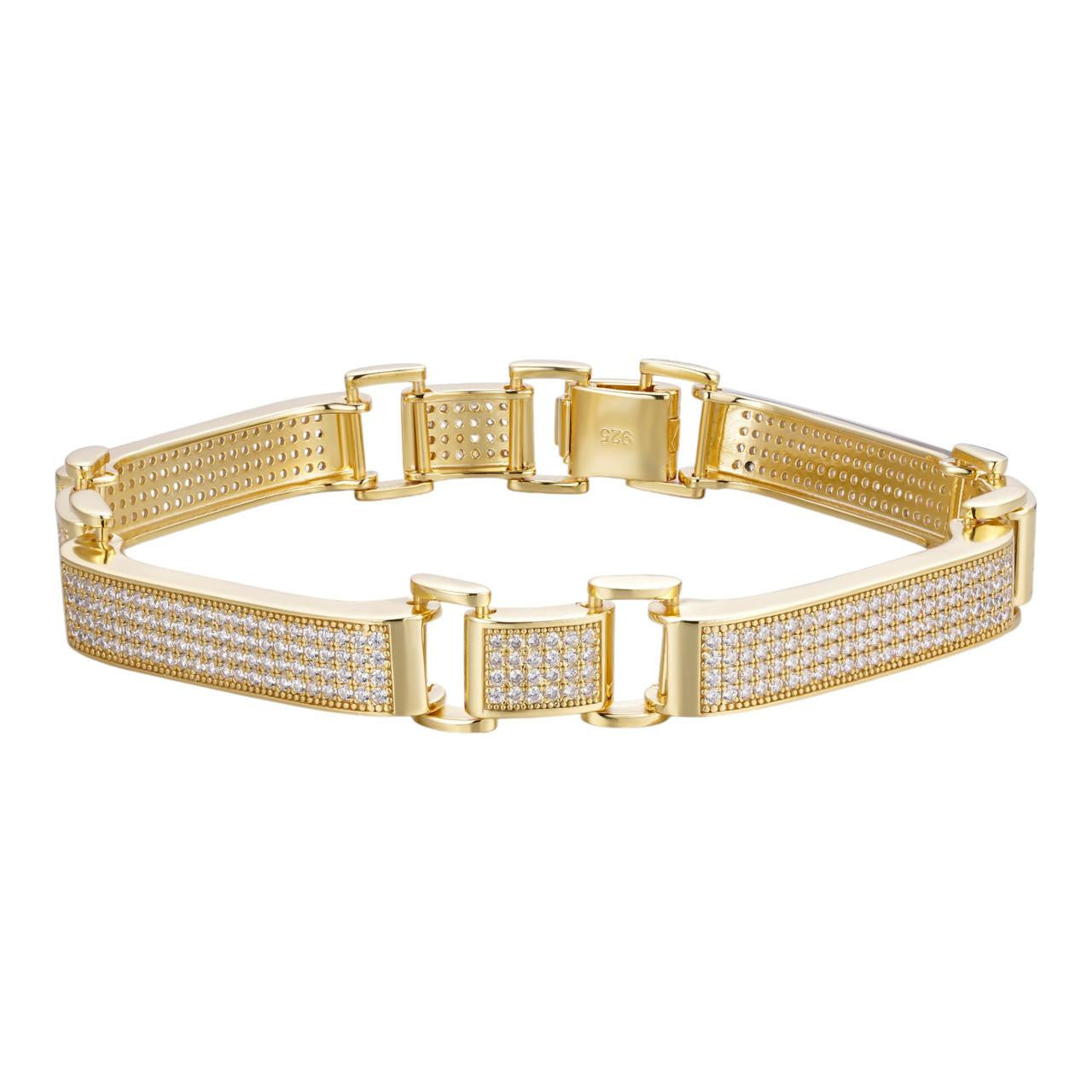 HarlemBling Mens Custom Made Cuff Bracelet Solid 14k Gold Plated 925 Silver 12mm Thick CZ