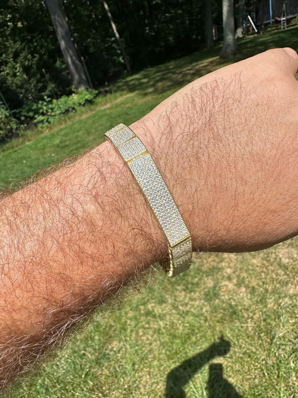 HarlemBling Mens Custom Made ICY Hip Hop Bracelet 14k Gold Plated 925 Sterling Silver CZ