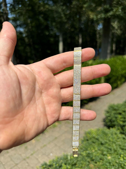 HarlemBling Mens Custom Made ICY Hip Hop Bracelet 14k Gold Plated 925 Sterling Silver CZ