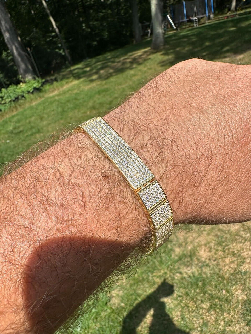 HarlemBling Mens Custom Made ICY Hip Hop Bracelet 14k Gold Plated 925 Sterling Silver CZ