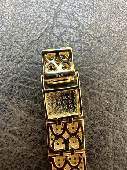 HarlemBling Mens Custom Made ICY Hip Hop Bracelet 14k Gold Plated 925 Sterling Silver CZ