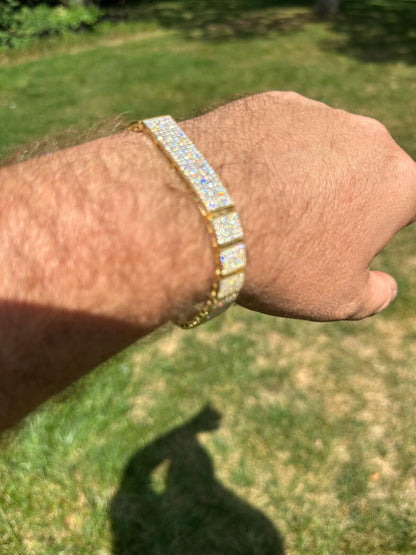 HarlemBling Mens Custom Made ICY Hip Hop Bracelet 14k Gold Plated 925 Sterling Silver CZ