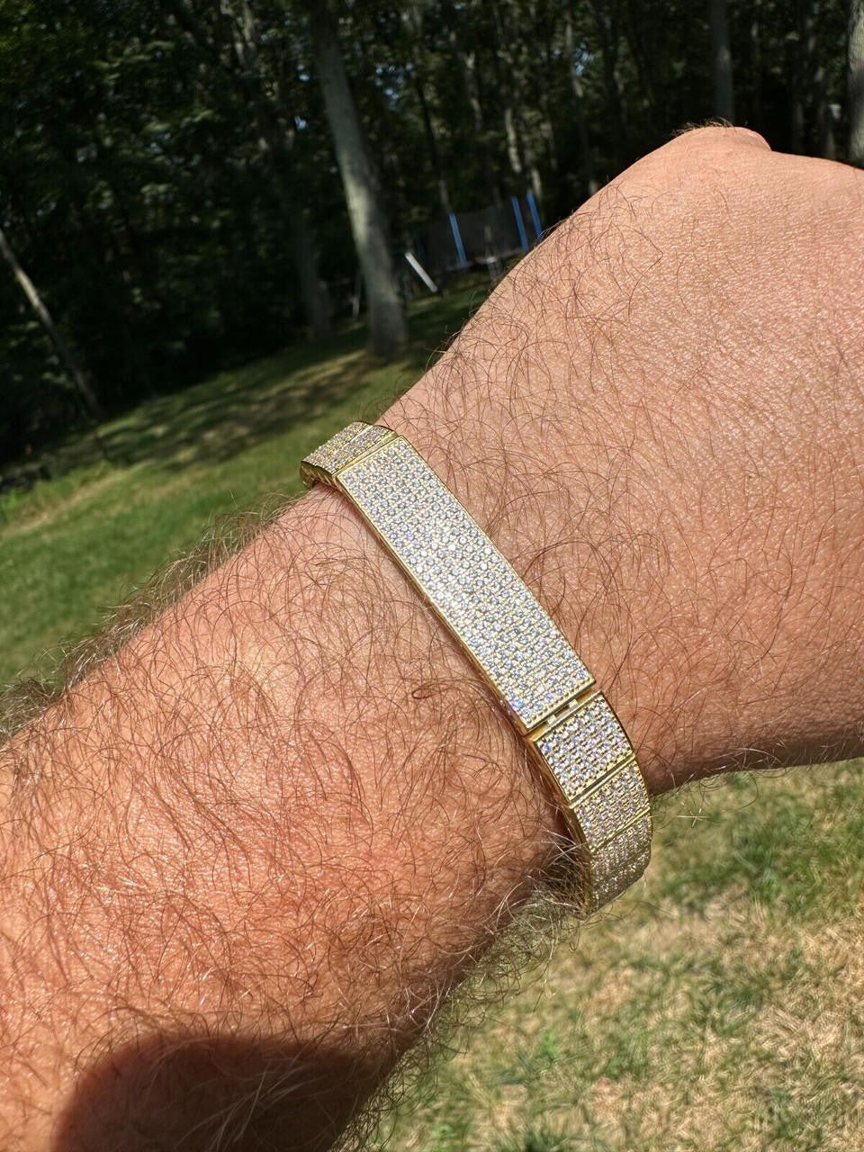 HarlemBling Mens Custom Made ICY Hip Hop Bracelet 14k Gold Plated 925 Sterling Silver CZ