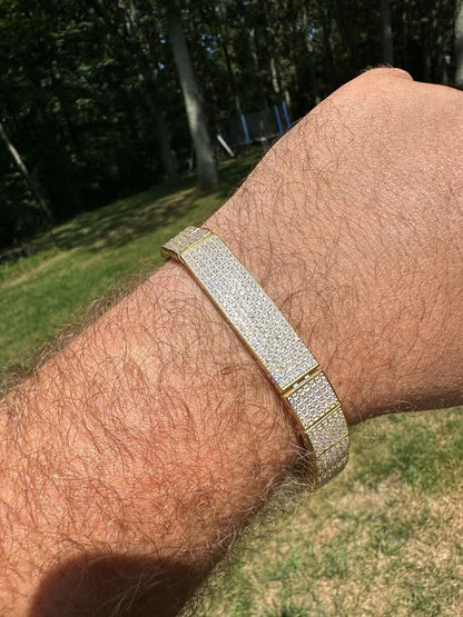 HarlemBling Mens Custom Made ICY Hip Hop Bracelet 14k Gold Plated 925 Sterling Silver CZ