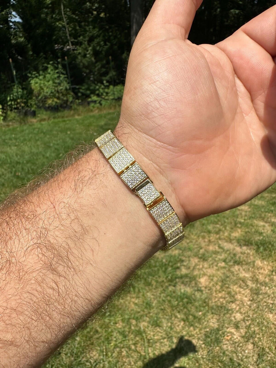 HarlemBling Mens Custom Made ICY Hip Hop Bracelet 14k Gold Plated 925 Sterling Silver CZ