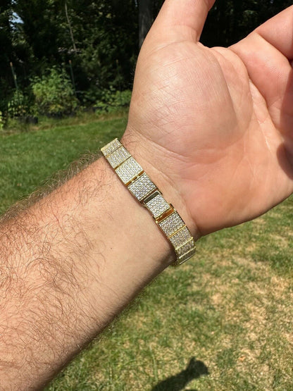 HarlemBling Mens Custom Made ICY Hip Hop Bracelet 14k Gold Plated 925 Sterling Silver CZ