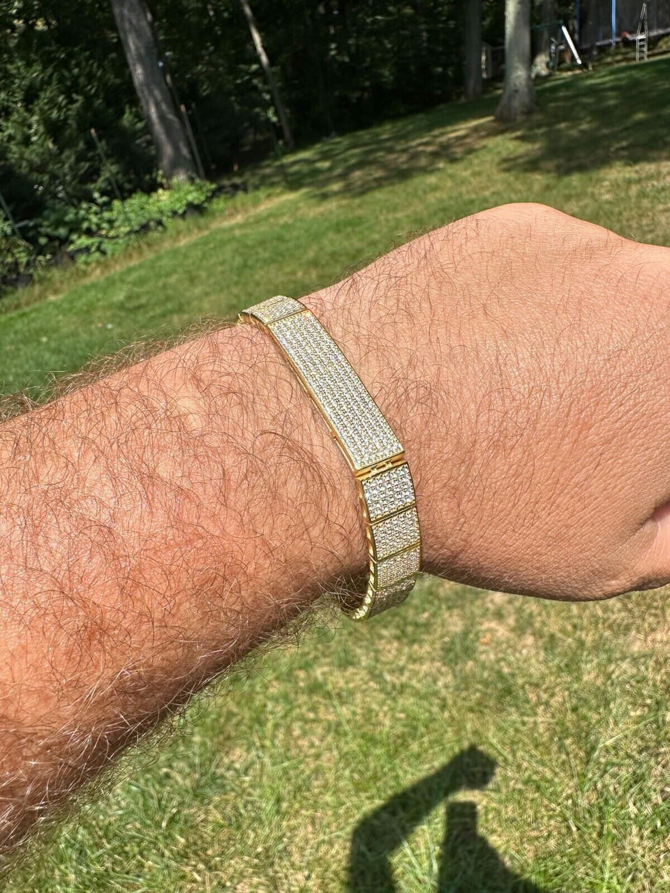 HarlemBling Mens Custom Made ICY Hip Hop Bracelet 14k Gold Plated 925 Sterling Silver CZ