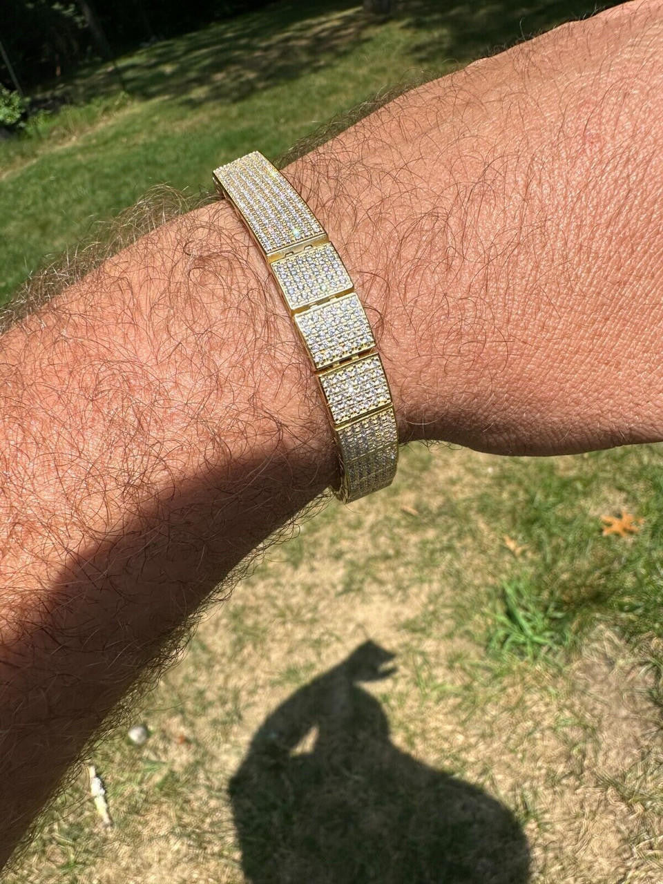 HarlemBling Mens Custom Made ICY Hip Hop Bracelet 14k Gold Plated 925 Sterling Silver CZ