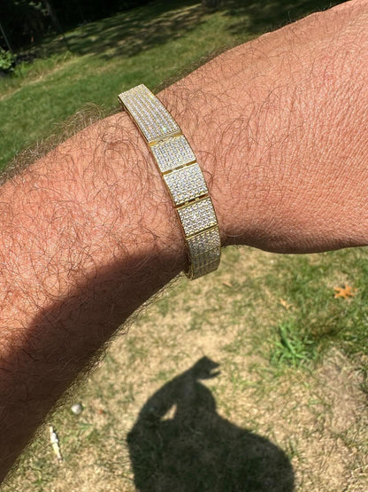 HarlemBling Mens Custom Made ICY Hip Hop Bracelet 14k Gold Plated 925 Sterling Silver CZ