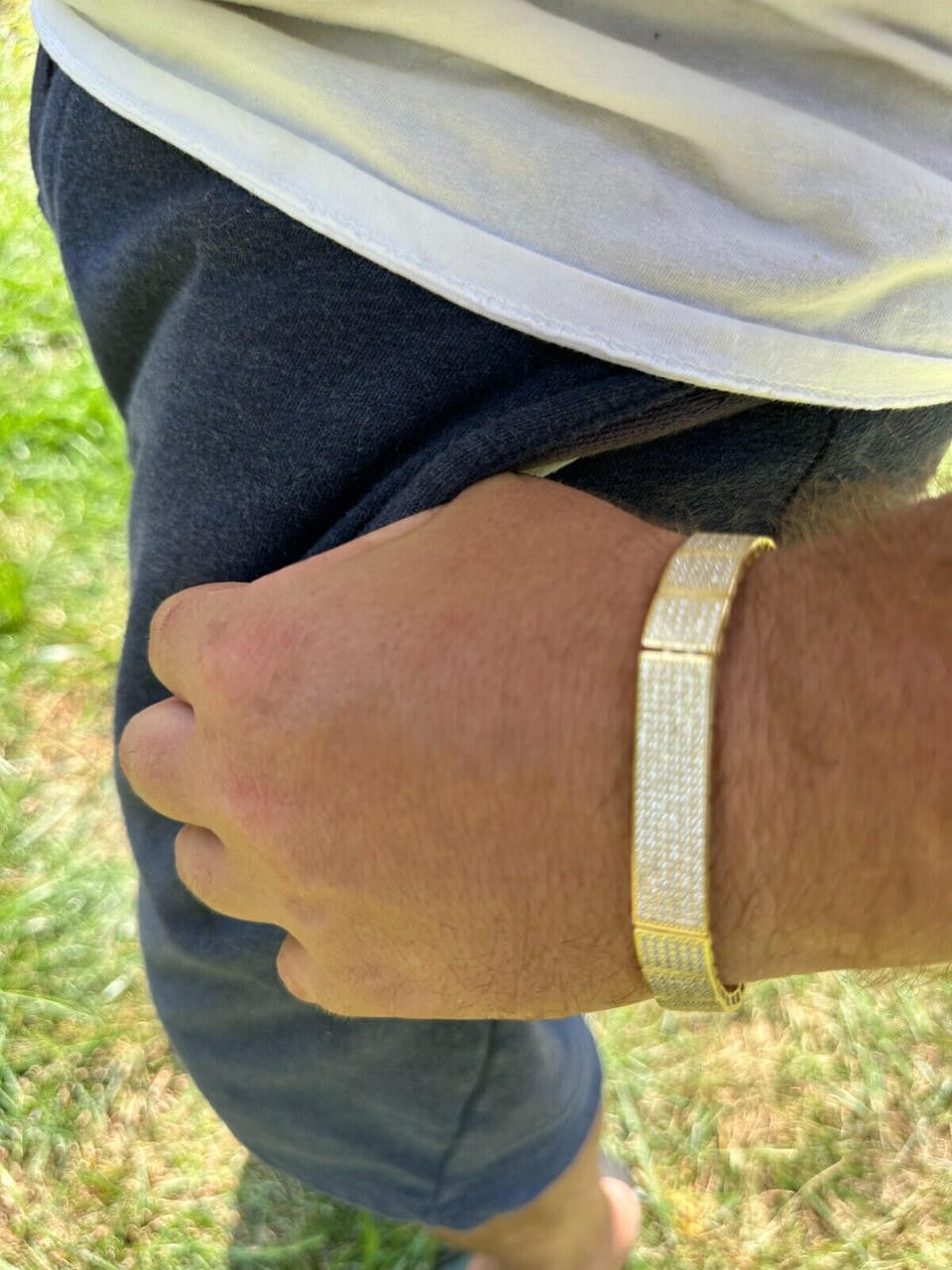 HarlemBling Mens Custom Made ICY Hip Hop Bracelet 14k Gold Plated 925 Sterling Silver CZ