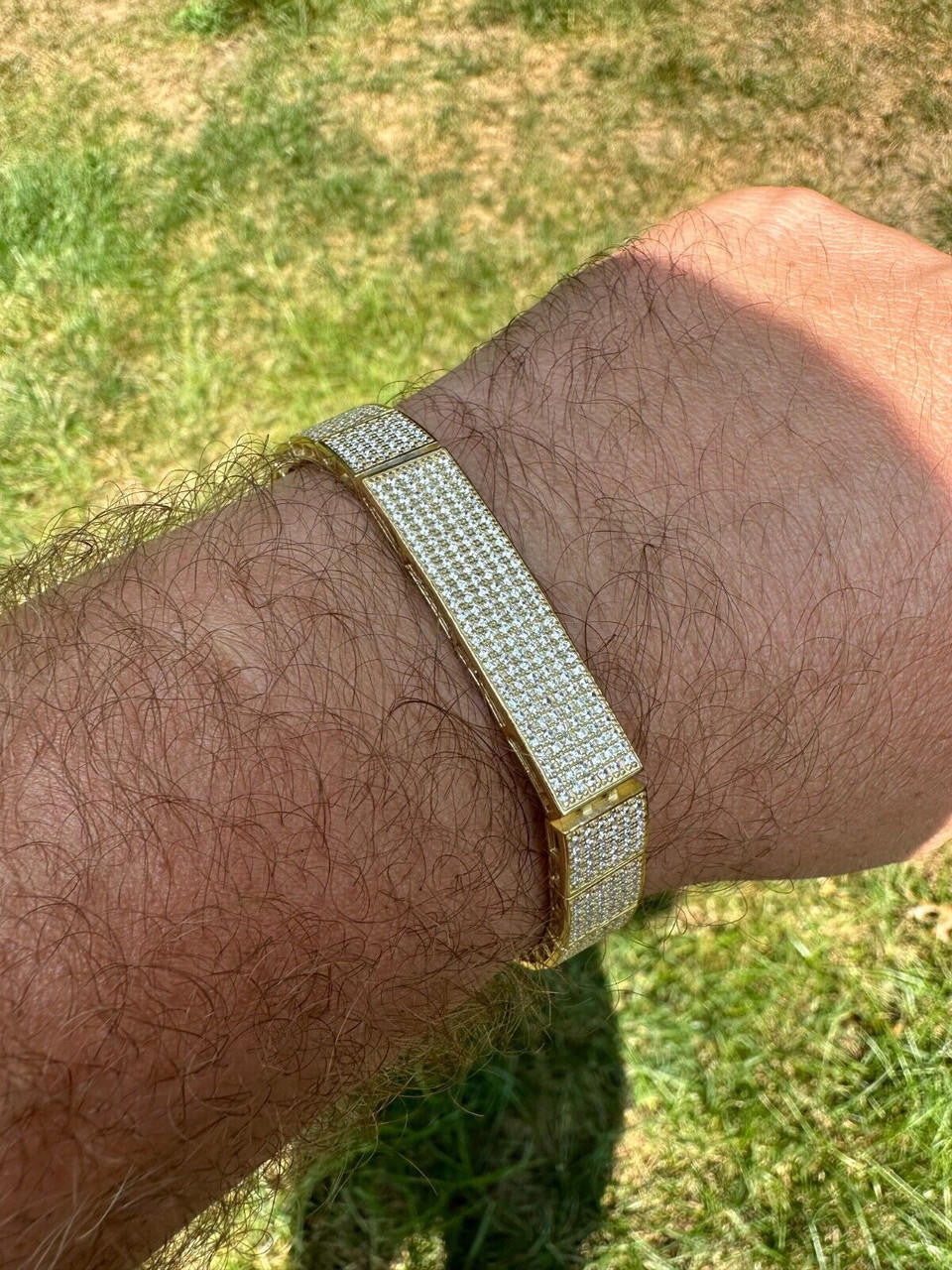 HarlemBling Mens Custom Made ICY Hip Hop Bracelet 14k Gold Plated 925 Sterling Silver CZ