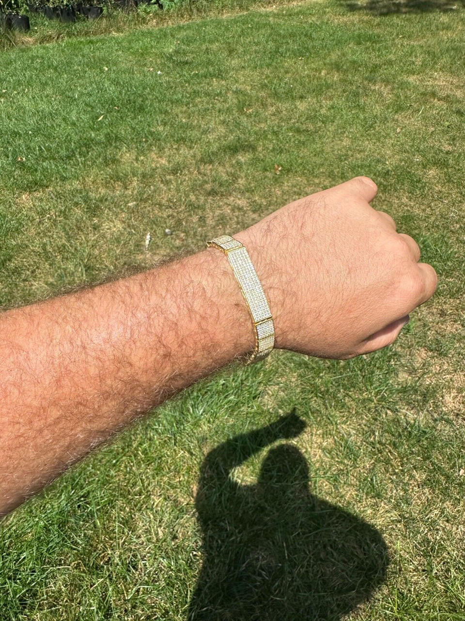 HarlemBling Mens Custom Made ICY Hip Hop Bracelet 14k Gold Plated 925 Sterling Silver CZ