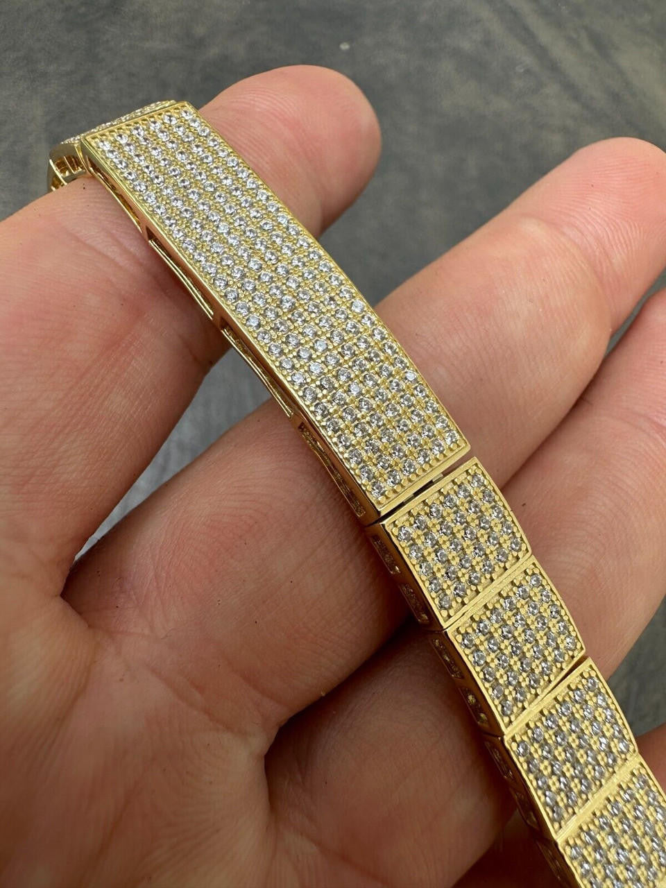 HarlemBling Mens Custom Made ICY Hip Hop Bracelet 14k Gold Plated 925 Sterling Silver CZ