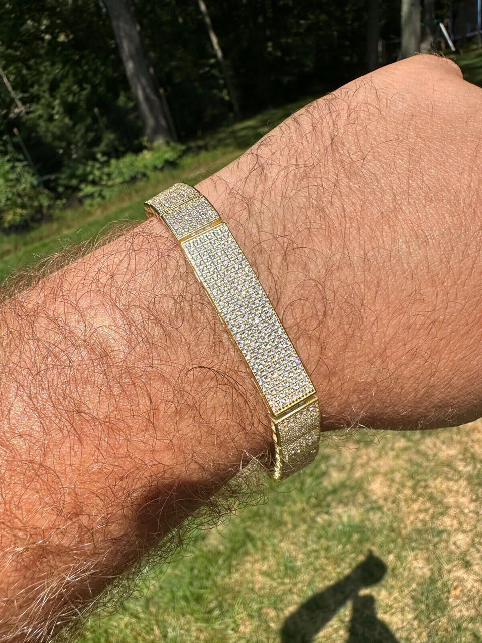 HarlemBling Mens Custom Made ICY Hip Hop Bracelet 14k Gold Plated 925 Sterling Silver CZ