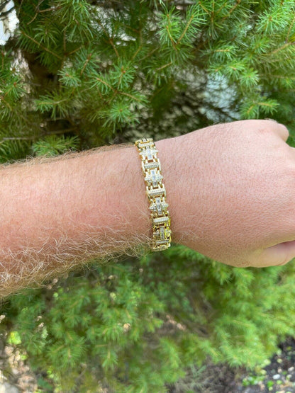 HarlemBling Mens Custom Real 14k Gold Vermeil 925 Silver Bracelet Iced Baguette Out Hip Hop