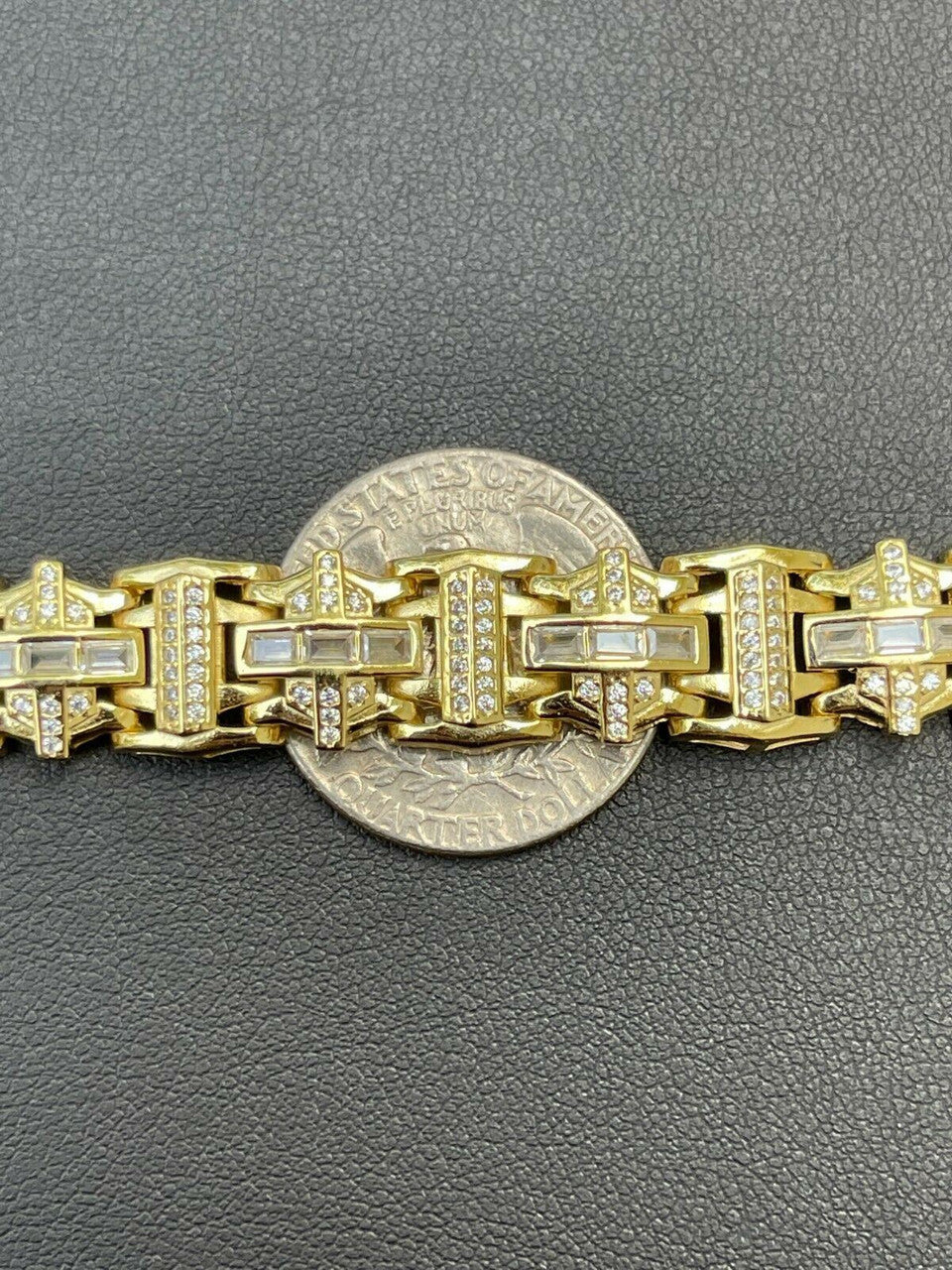 HarlemBling Mens Custom Real 14k Gold Vermeil 925 Silver Bracelet Iced Baguette Out Hip Hop