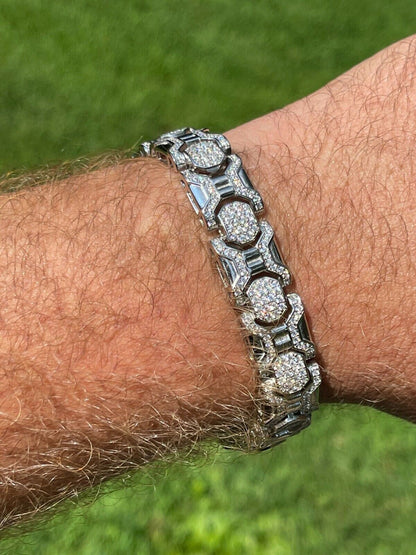 HarlemBling Mens Custom Real Solid 925 Sterling Silver Bracelet Iced Diamond 13.5mm Hip Hop