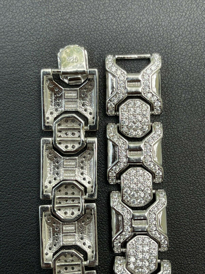 HarlemBling Mens Custom Real Solid 925 Sterling Silver Bracelet Iced Diamond 13.5mm Hip Hop