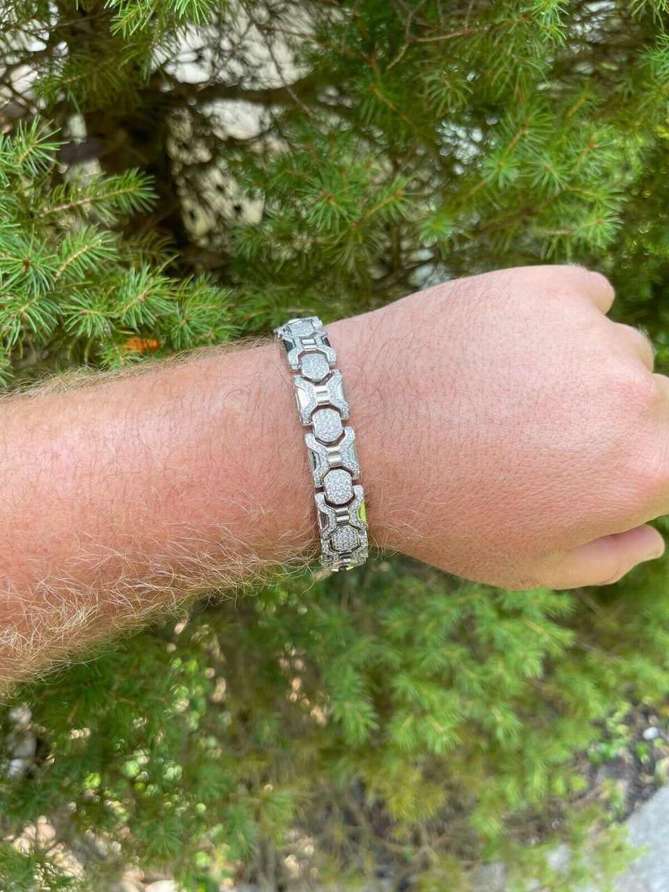 HarlemBling Mens Custom Real Solid 925 Sterling Silver Bracelet Iced Diamond 13.5mm Hip Hop