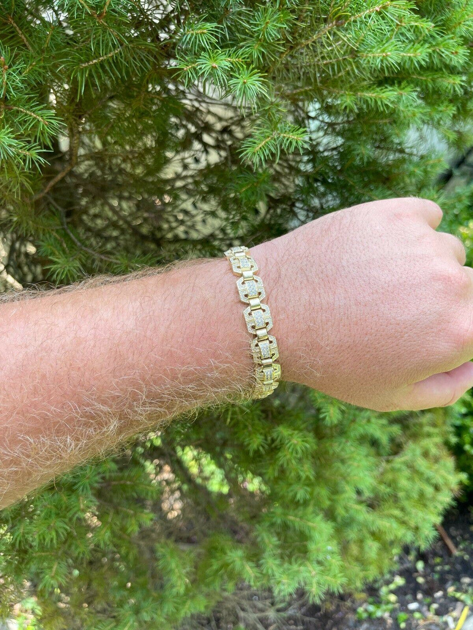 HarlemBling Mens Custom Square Link 14k Gold Vermeil Real 925 Sterling Silver Bracelet Iced