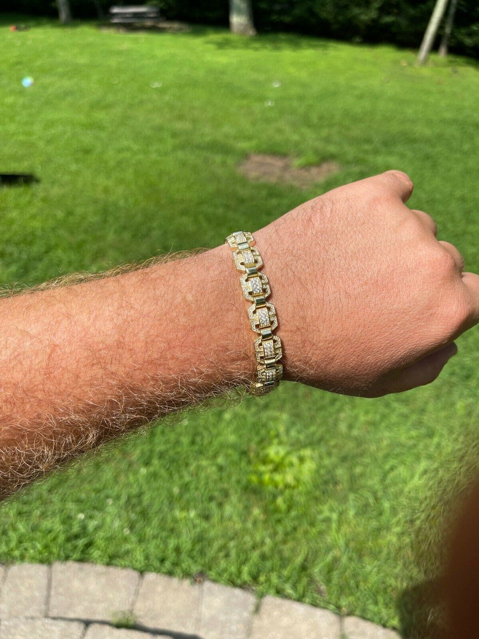 HarlemBling Mens Custom Square Link 14k Gold Vermeil Real 925 Sterling Silver Bracelet Iced