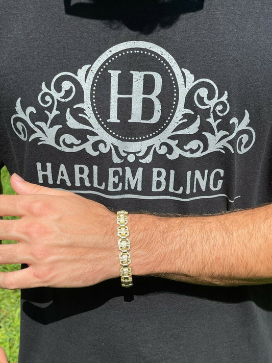 HarlemBling Mens Custom Square Link 14k Gold Vermeil Real 925 Sterling Silver Bracelet Iced