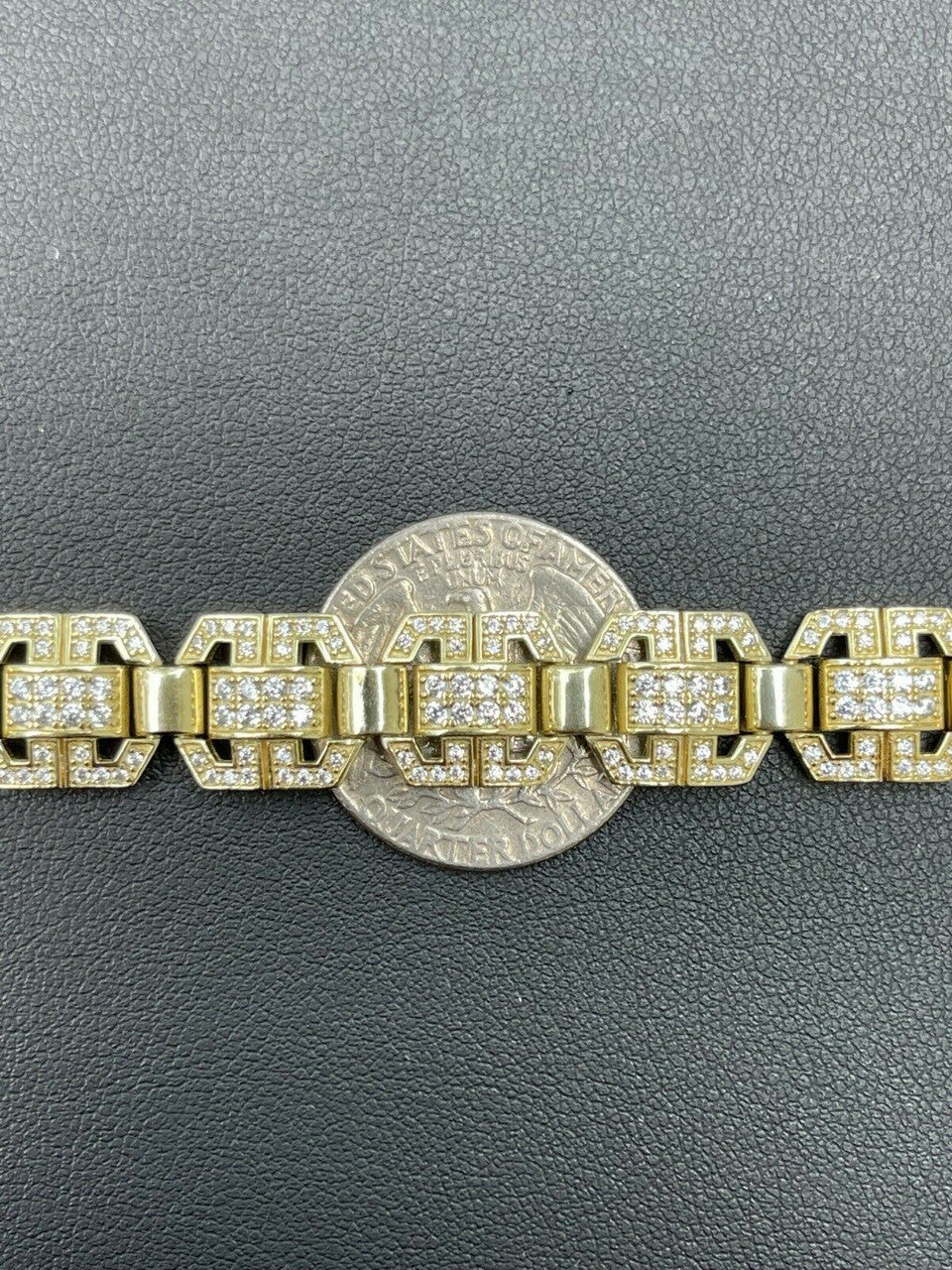 HarlemBling Mens Custom Square Link 14k Gold Vermeil Real 925 Sterling Silver Bracelet Iced