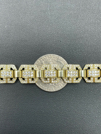 HarlemBling Mens Custom Square Link 14k Gold Vermeil Real 925 Sterling Silver Bracelet Iced