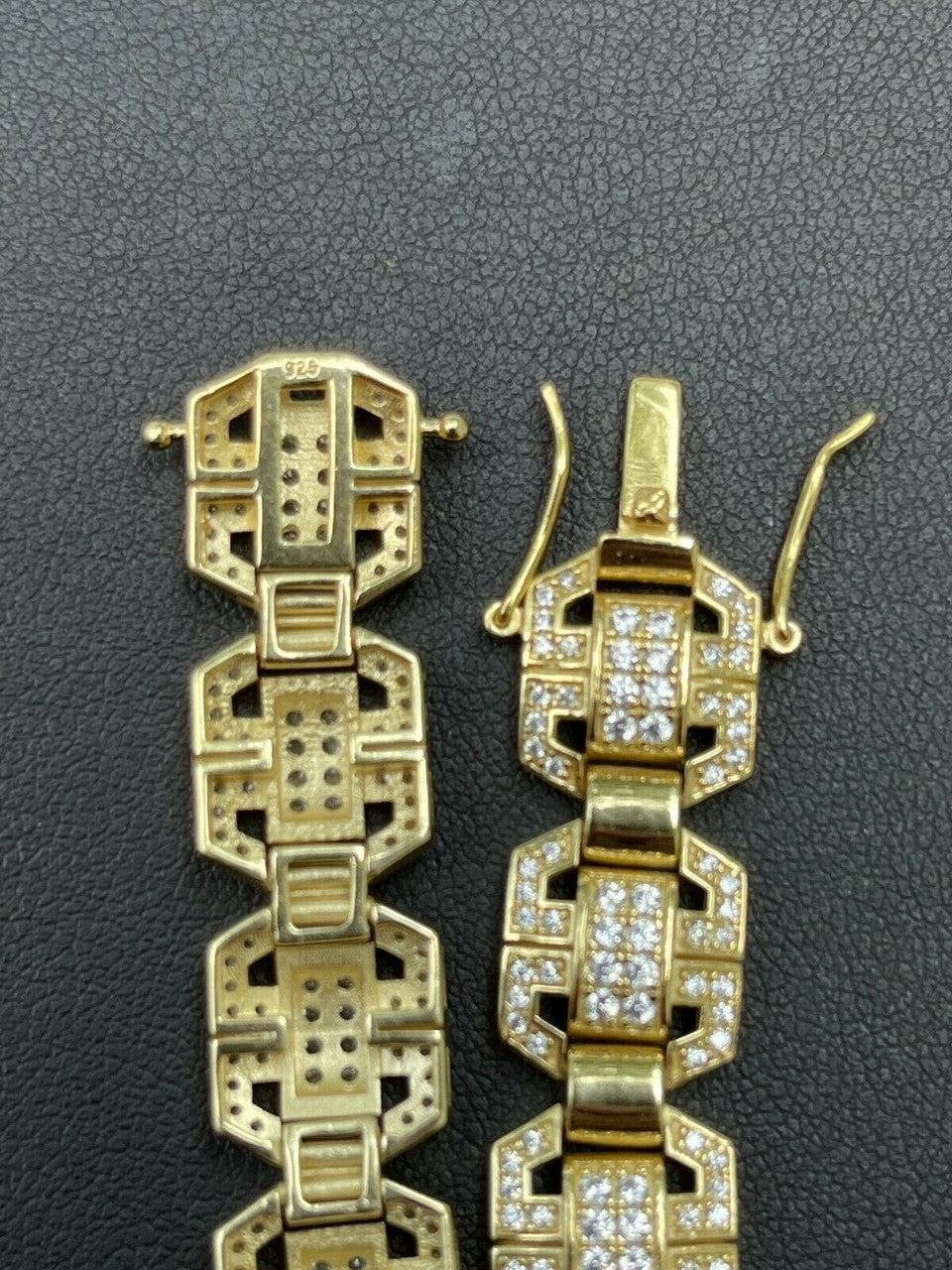 HarlemBling Mens Custom Square Link 14k Gold Vermeil Real 925 Sterling Silver Bracelet Iced