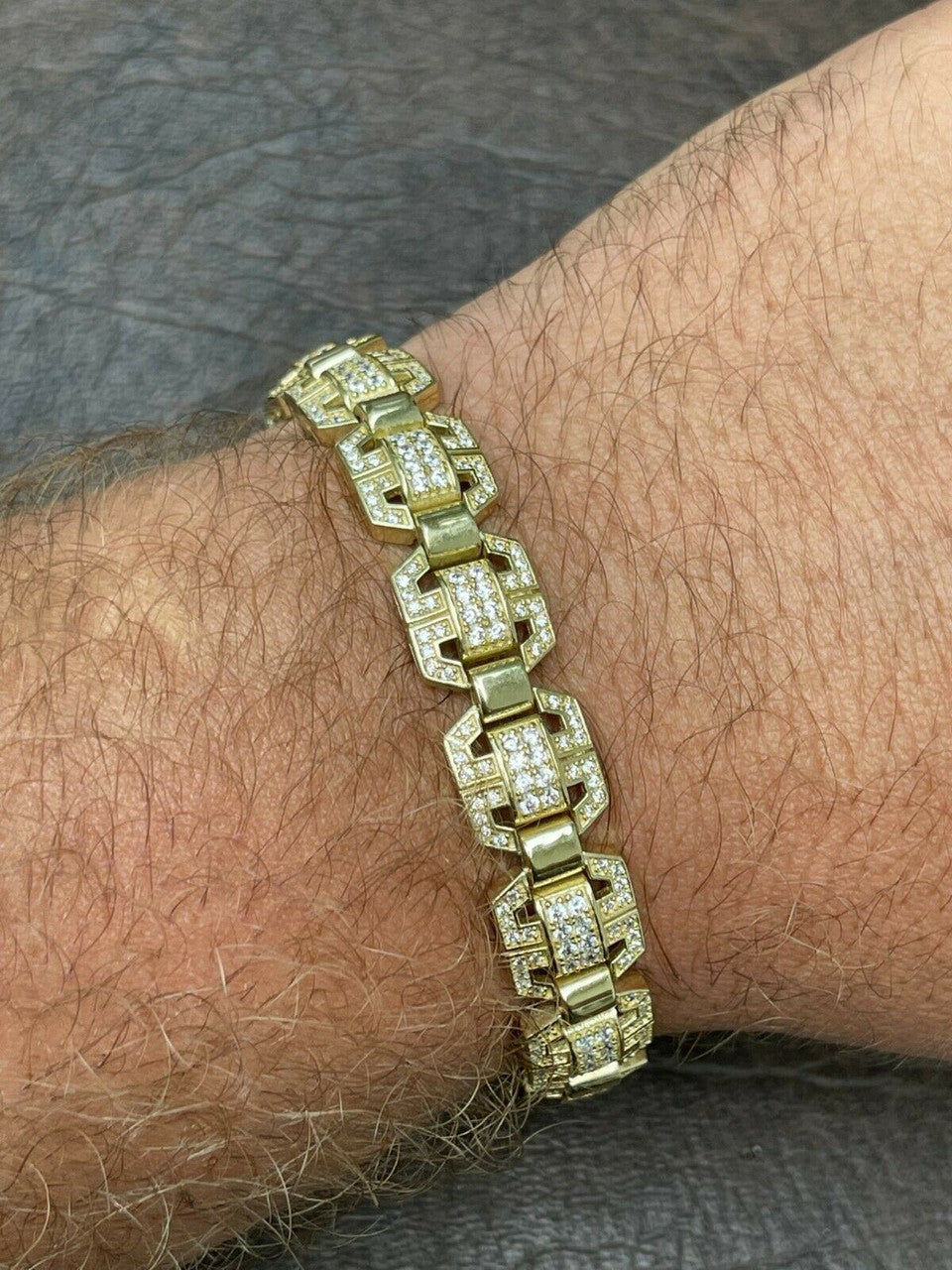 HarlemBling Mens Custom Square Link 14k Gold Vermeil Real 925 Sterling Silver Bracelet Iced