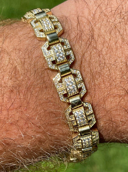 HarlemBling Mens Custom Square Link 14k Gold Vermeil Real 925 Sterling Silver Bracelet Iced