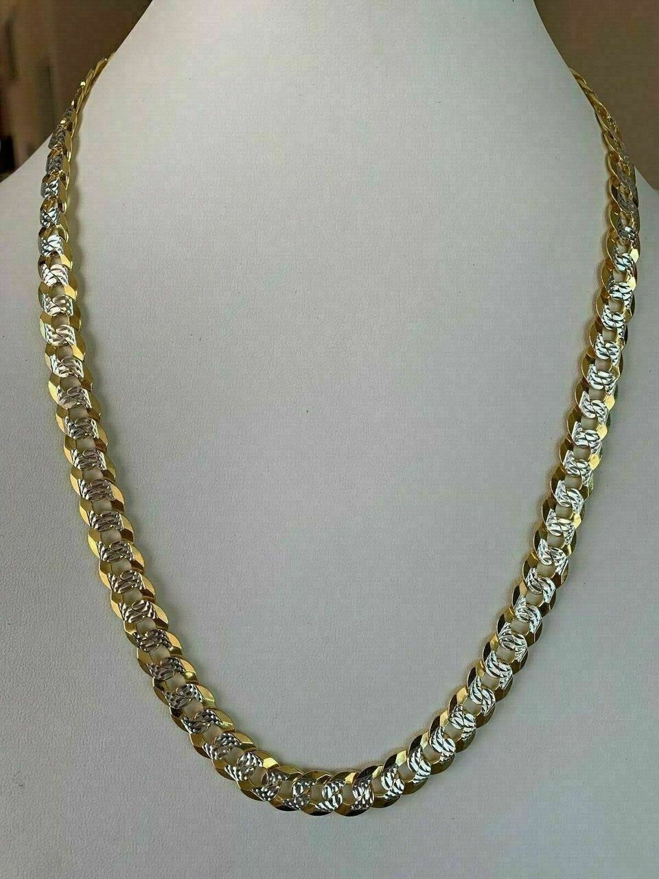 HarlemBling Mens Diamond Cut 11mm Miami Cuban Chain 14k Gold Over Solid 925 Silver Two Tone