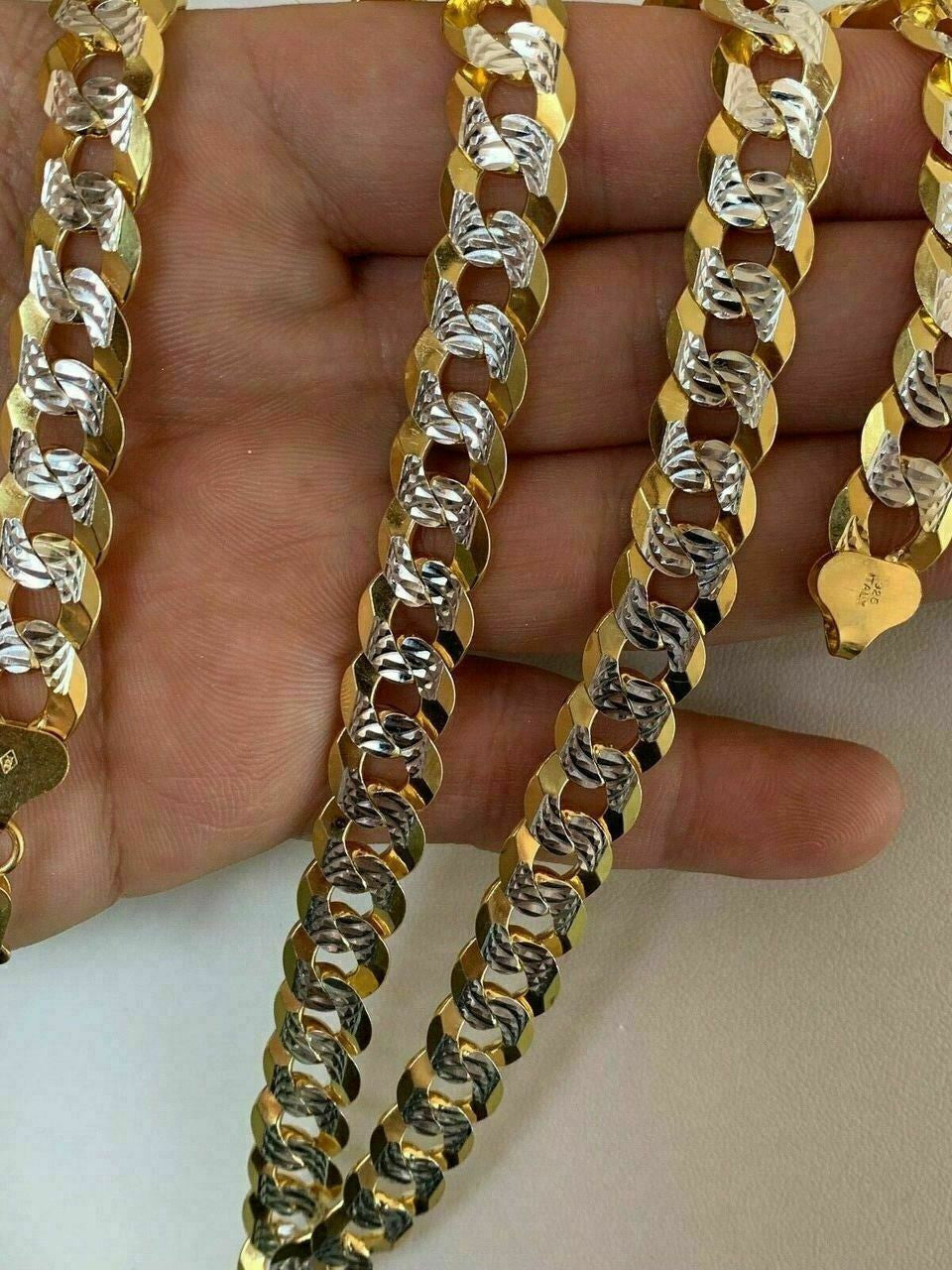 HarlemBling Mens Diamond Cut 11mm Miami Cuban Chain 14k Gold Over Solid 925 Silver Two Tone