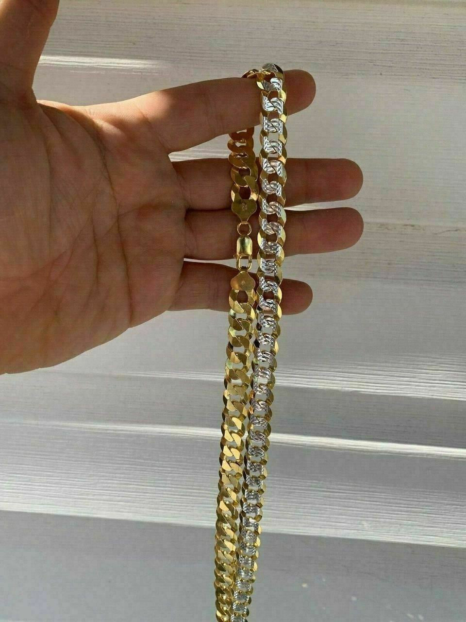 HarlemBling Mens Diamond Cut 11mm Miami Cuban Chain 14k Gold Over Solid 925 Silver Two Tone
