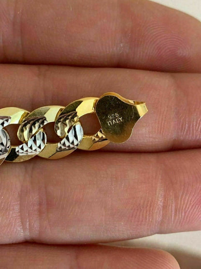 HarlemBling Mens Diamond Cut 11mm Miami Cuban Chain 14k Gold Over Solid 925 Silver Two Tone