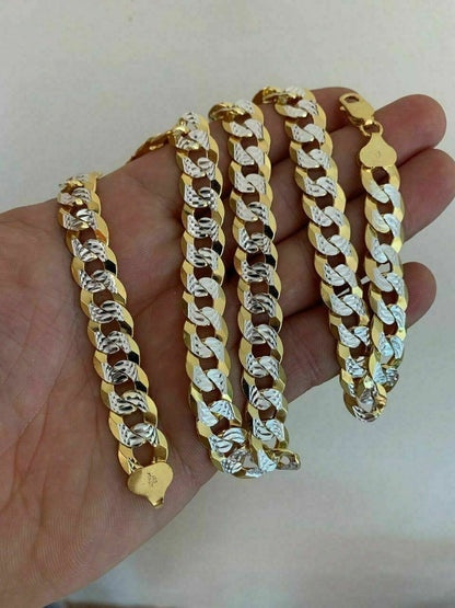 HarlemBling Mens Diamond Cut 11mm Miami Cuban Chain 14k Gold Over Solid 925 Silver Two Tone