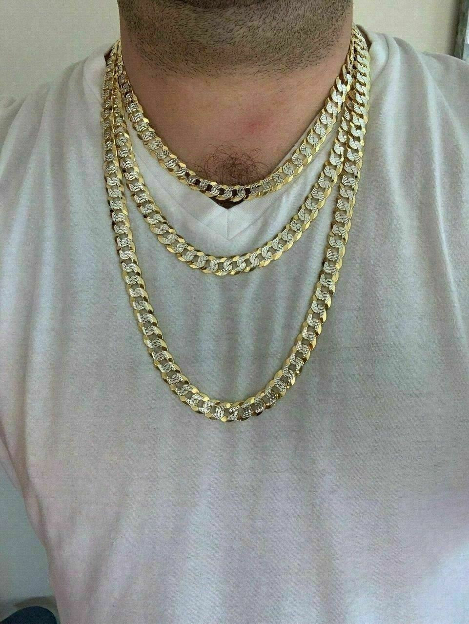 HarlemBling Mens Diamond Cut 11mm Miami Cuban Chain 14k Gold Over Solid 925 Silver Two Tone