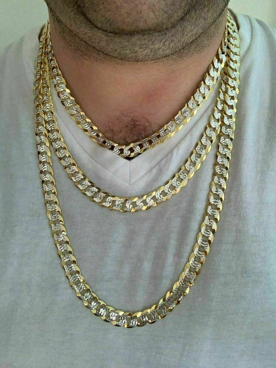 HarlemBling Mens Diamond Cut 11mm Miami Cuban Chain 14k Gold Over Solid 925 Silver Two Tone
