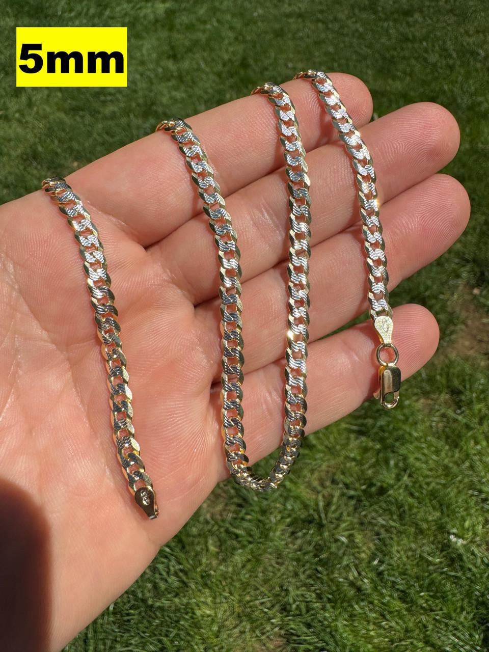 HarlemBling Men's Diamond Cut 5mm Cuban Chain 14k Gold Over Solid 925 Silver Two Tone ITALY