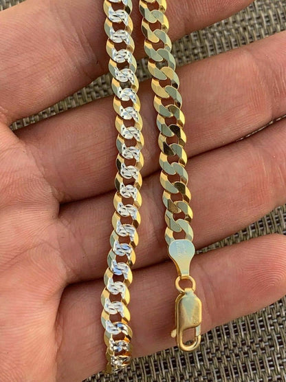 HarlemBling Mens Diamond Cut 5mm Cuban Chain 14k Gold Over Solid 925 Silver Two Tone ITALY