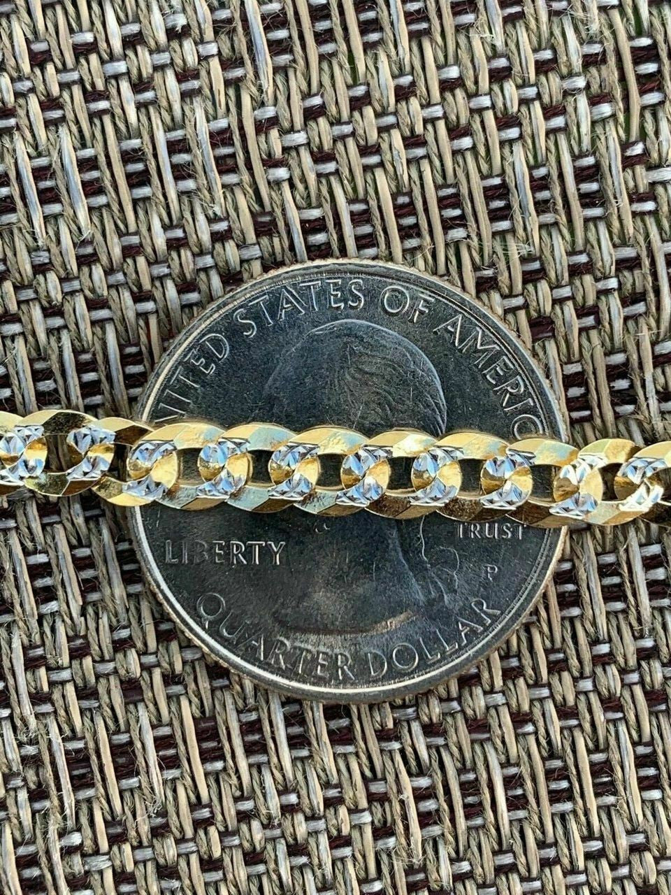 HarlemBling Mens Diamond Cut 5mm Cuban Chain 14k Gold Over Solid 925 Silver Two Tone ITALY