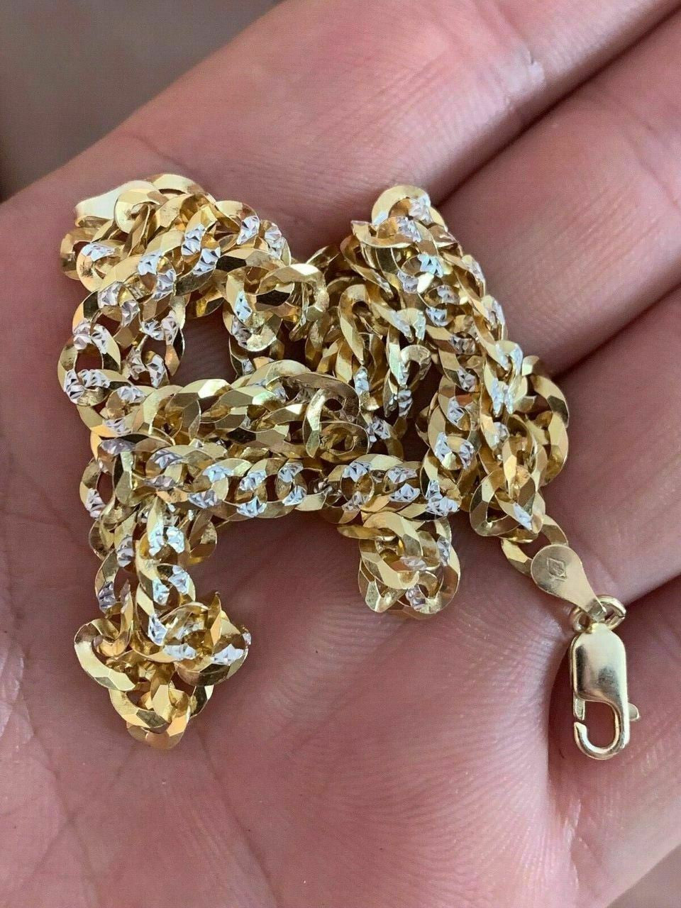 HarlemBling Mens Diamond Cut 5mm Cuban Chain 14k Gold Over Solid 925 Silver Two Tone ITALY