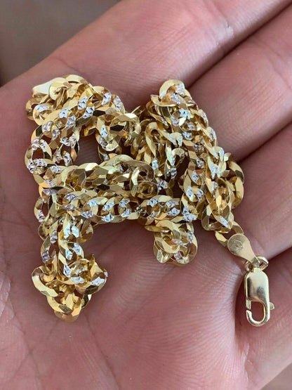 HarlemBling Mens Diamond Cut 5mm Cuban Chain 14k Gold Over Solid 925 Silver Two Tone ITALY